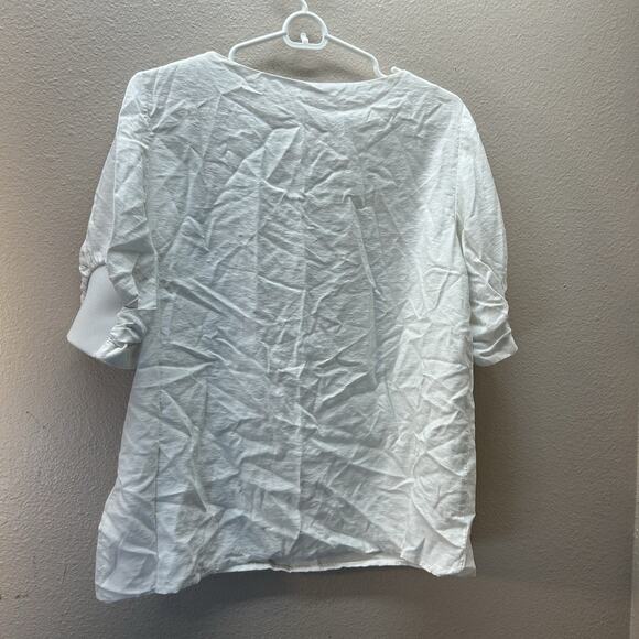 TIBI Boxy Minimalist Career Shirred Top White Oversized SZ 6 Quiet Luxury - Picture 5 of 10